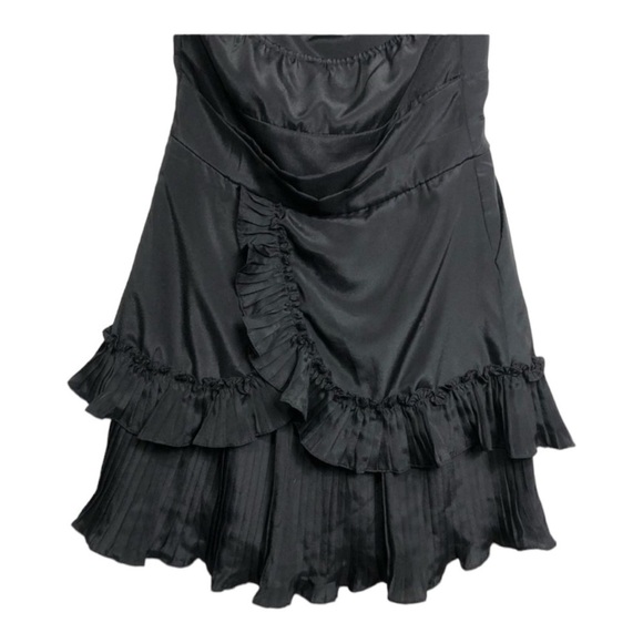 Lulumari Vintage Black Satiny Strapless Mini Length Fit Flare Ruffle Dress Med - Picture 7 of 9